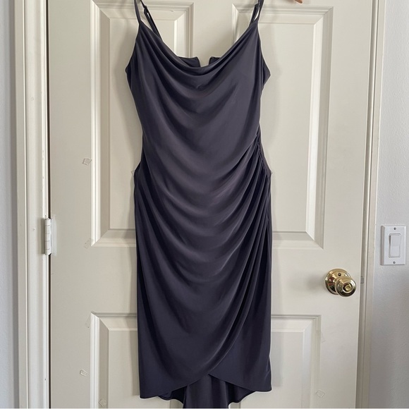 Guess Asymmetrical Cowl Neck Charcoal Dress Rushed Straps - Picture 3 of 13
